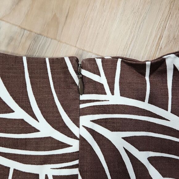 🔹️George by Mark Eisen Brown & Cream Leaf Print Fitted Dress w/Pockets Size 4 - Picture 4 of 12